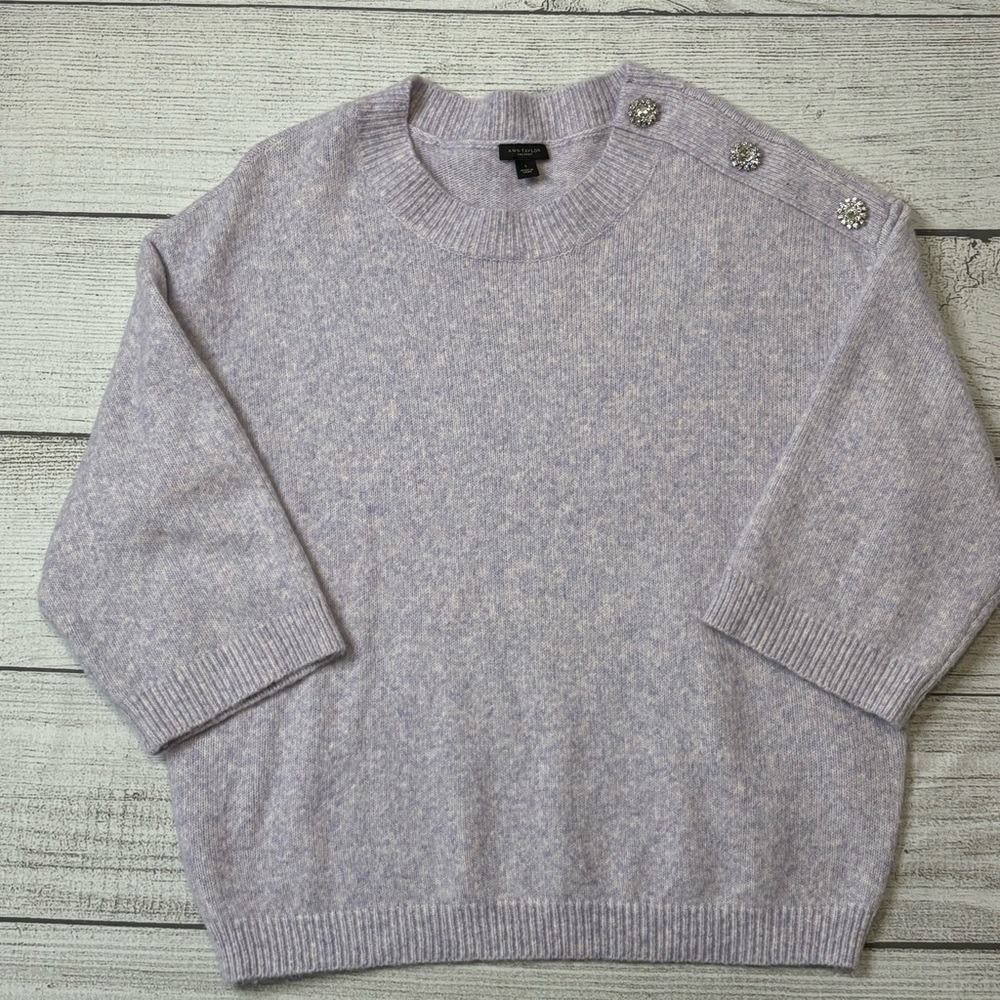 Ann Taylor Lavender Crewneck Sweater with Rhinestone Buttons Size Large